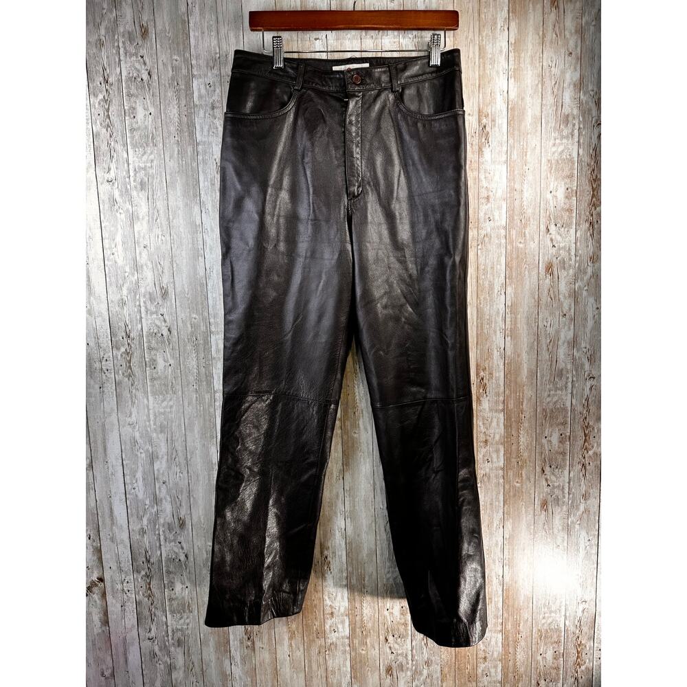 Genuine Dark Brown Leather Pants - Medium to High Rise, Size 10